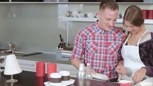 Babe Sensual Jane rough pussy licking in the kitchen in HD